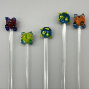 5 Glass Pig Swizzle Sticks Stirrers Barware Cocktail